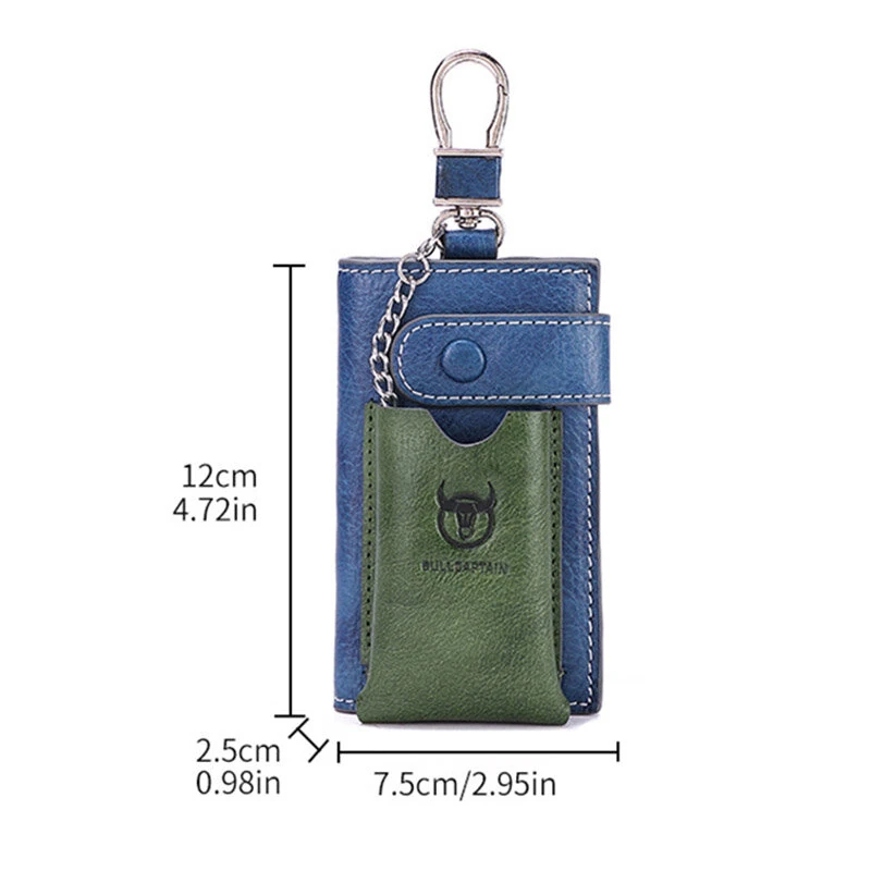 (image for) BULLCAPTAIN Genuine Leather Mens Keycase Portable Car Keychain Storage Key Holder Fashion Color Block Design Housekeeper Stand Stylish Compact Key Bag